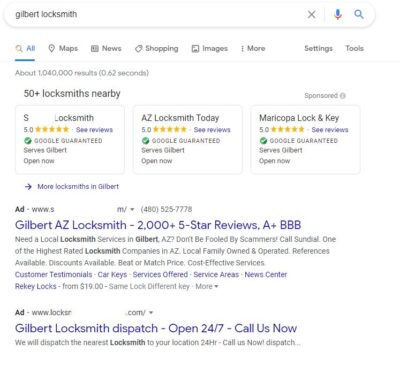 ADs Do Not Show Gilbert Locksmiths